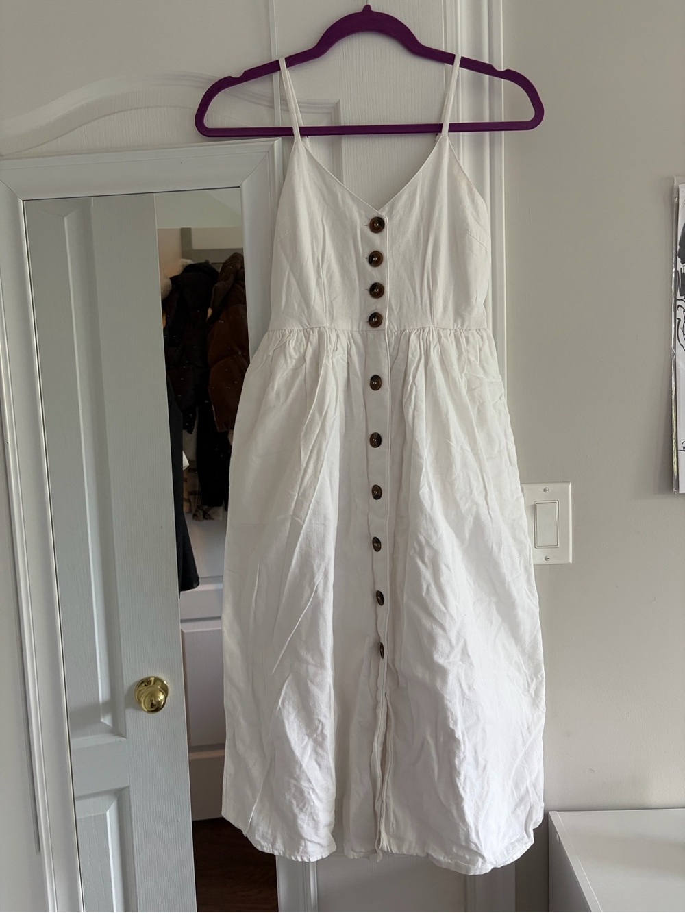 White Button-Front Spaghetti Strap Dress